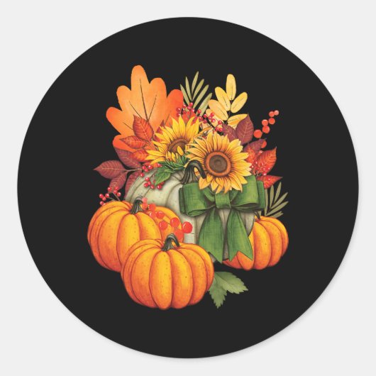 Thanksgiving Pumpkin Sunflower Herfst Autumn Holid Ronde Sticker (Voorkant)