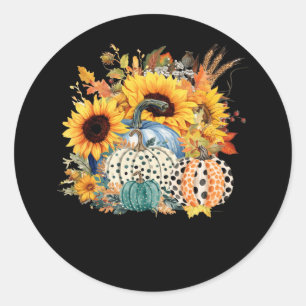 Thanksgiving Pumpkin Sunflower Herfst Autumn Holid Ronde Sticker