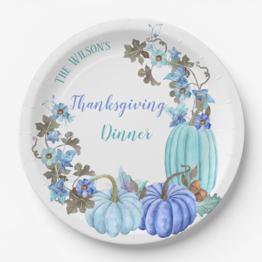 Thanksgiving Pumpkins Blauwgroen Turquoise Blue Papieren Bordje (Voorkant)