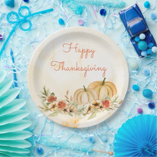 Thanksgiving Pumpkins Floral Waterverf Script Papieren Bordje (Feest)