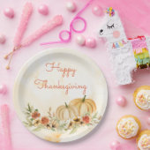 Thanksgiving Pumpkins Floral Waterverf Script Papieren Bordje (Feest)