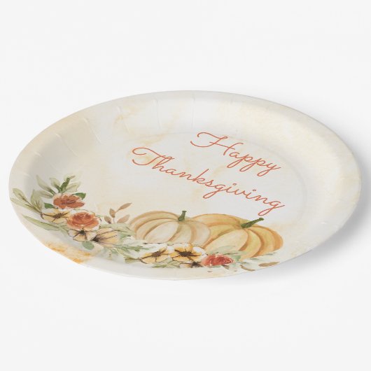 Thanksgiving Pumpkins Floral Waterverf Script Papieren Bordje (Gekanteld)