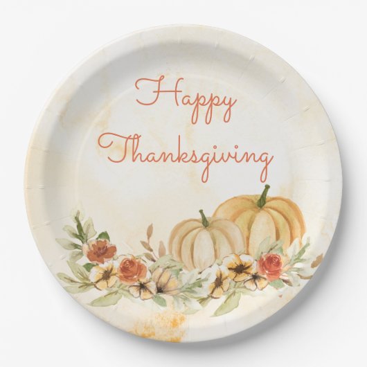 Thanksgiving Pumpkins Floral Waterverf Script Papieren Bordje (Voorkant)