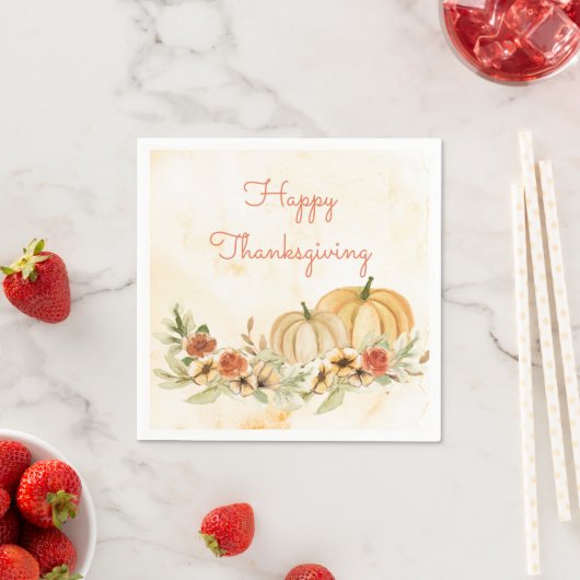 Thanksgiving Pumpkins Floral Waterverf Script Servet (Insitu)