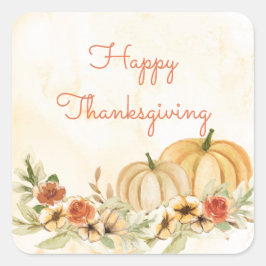 Thanksgiving Pumpkins Floral Waterverf Script Vierkante Sticker