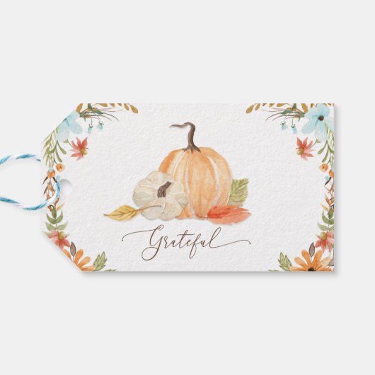 Thanksgiving Pumpkins Grateful Herfst Floral herfs Cadeaulabel (Achterkant Horizontaal)