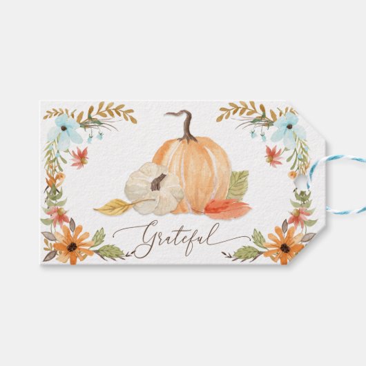 Thanksgiving Pumpkins Grateful Herfst Floral herfs Cadeaulabel (Voorkant (Horizontaal))