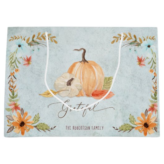Thanksgiving Pumpkins Herfst Floral herfst Groot Cadeauzakje (Voorkant)