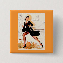 Thanksgiving Quaker Girl Pin Up Girl Vierkante Button 5,1 Cm