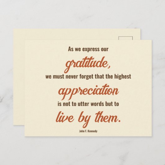 Thanksgiving Quote door John F. Kennedy 2-zijdig Briefkaart (Voorkant / Achterkant)