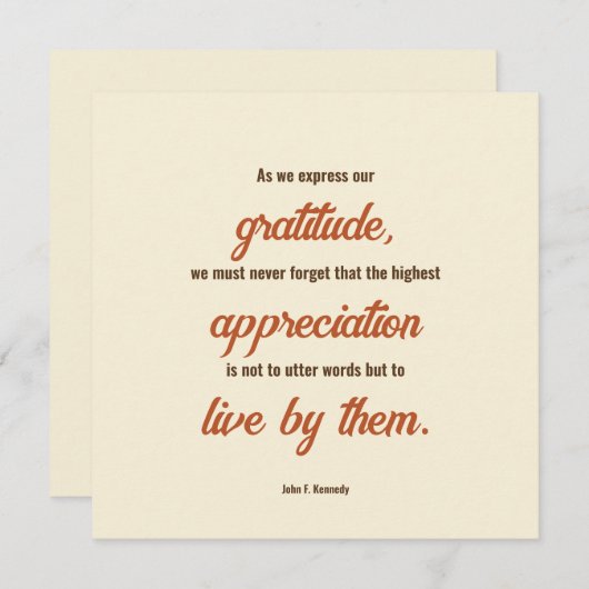 Thanksgiving Quote door John F. Kennedy Dinner Kaart (Voorkant / Achterkant)
