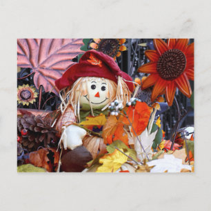 Thanksgiving Rag Doll onder najaarse Harvest Scene Feestdagenkaart