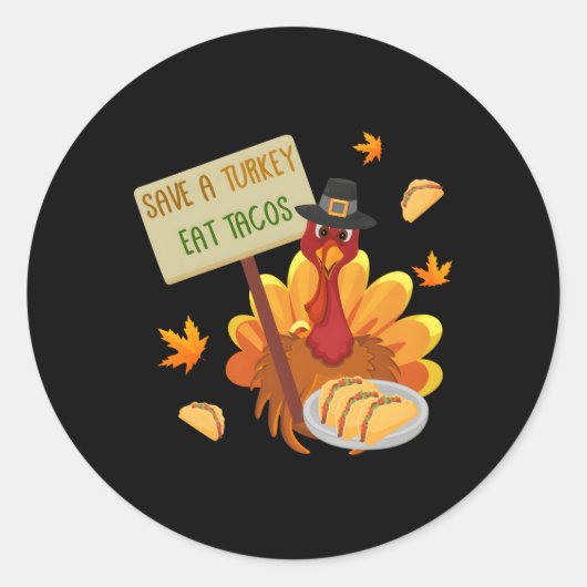 Thanksgiving Red een kalkoen eet taco's dankbaar v Ronde Sticker (Voorkant)