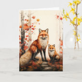 Thanksgiving Red Fox Illustratie Kaart (Gele Bloem)
