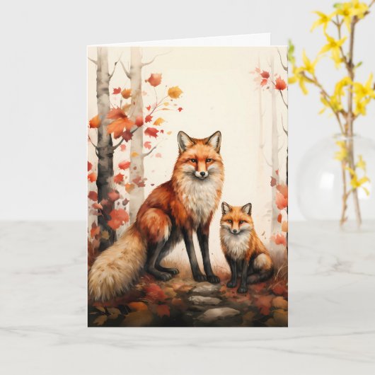 Thanksgiving Red Fox Illustratie Kaart (Gele Bloem)