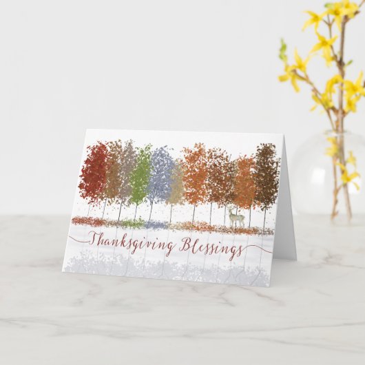 Thanksgiving Religieuze Blessings Trees en Deer Kaart (Gele Bloem)
