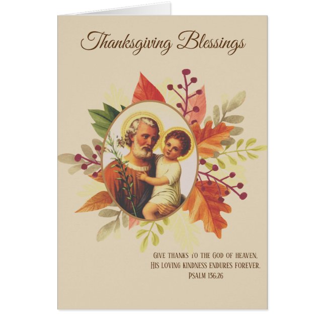 Thanksgiving Religieuze Vintage St. Joseph Jesus (Voorkant)