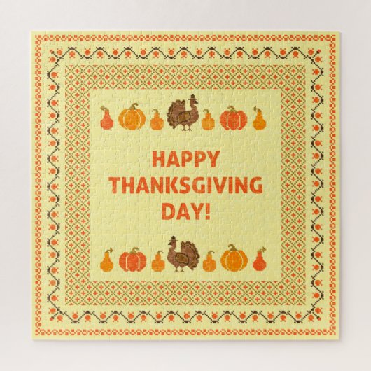 Thanksgiving: retro geborduurd kaartontwerp. legpuzzel (Verticaal)