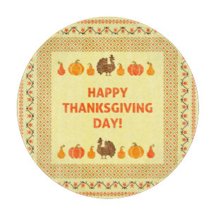 Thanksgiving: retro geborduurd kaartontwerp. snijplank
