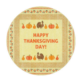 Thanksgiving: retro geborduurd kaartontwerp. snijplank