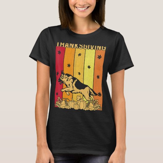 Thanksgiving Retro German Shepherd Dog Matching Fa T-shirt (Voorkant)