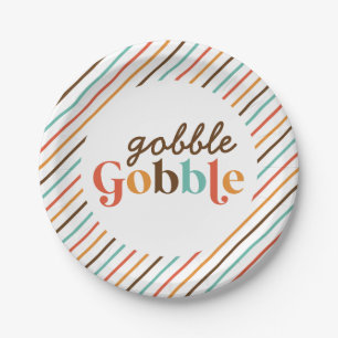 Thanksgiving Retro Gobble Gobble Papieren Borden Bordje