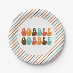 Thanksgiving Retro Gobble Gobble Papieren Borden Bordje