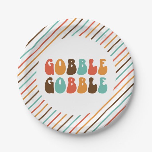 Thanksgiving Retro Gobble Papieren Borden Papieren Bordje (Voorkant)