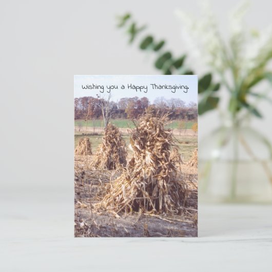 Thanksgiving Retro Herfst Cornstalk Oogst Feestdagenkaart (Staand voorkant)