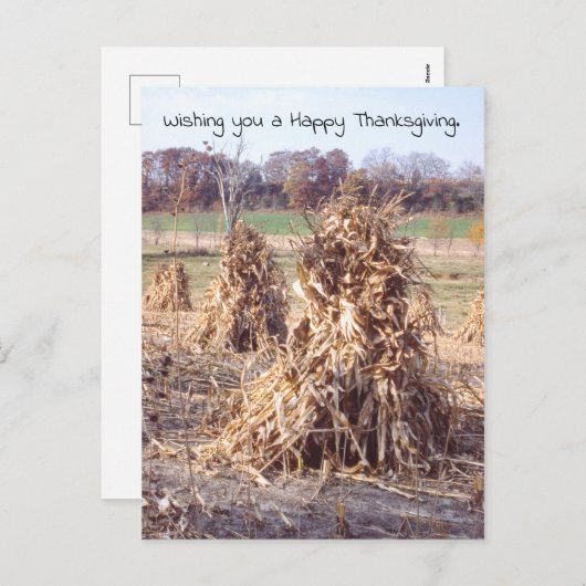 Thanksgiving Retro Herfst Cornstalk Oogst Feestdagenkaart (Voorkant / Achterkant)