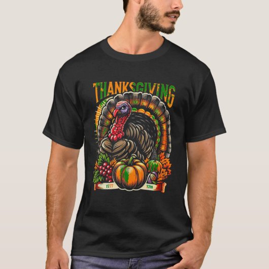 Thanksgiving Retro ontwerp Turkije Groente T-shirt (Voorkant)