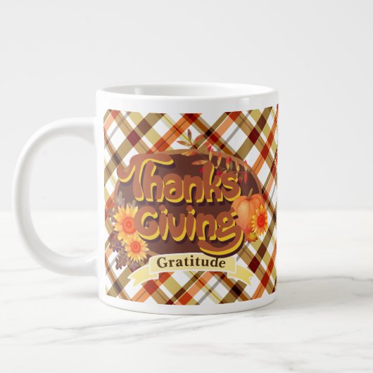 Thanksgiving Retro Plaid Grote Koffiekop (Links)