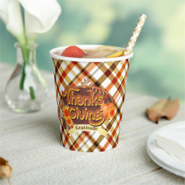 Thanksgiving Retro Plaid Papieren Bekers