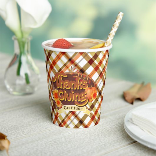 Thanksgiving Retro Plaid Papieren Bekers (Insitu)