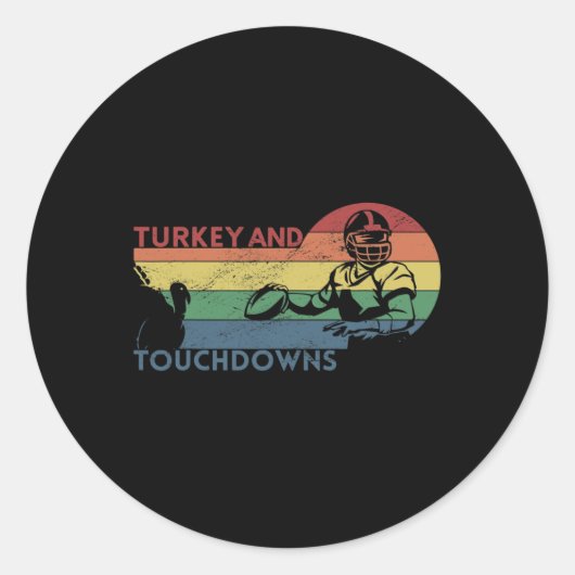 Thanksgiving  Retro Turkije en Touchdowns F Ronde Sticker (Voorkant)