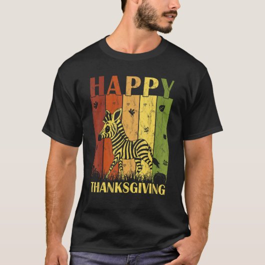 Thanksgiving Retro Zebra Thanksgiving Partij T-shirt (Voorkant)