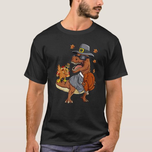 Thanksgiving Rex Dabbing Turkey Pilgrim Boys Kids T-shirt (Voorkant)