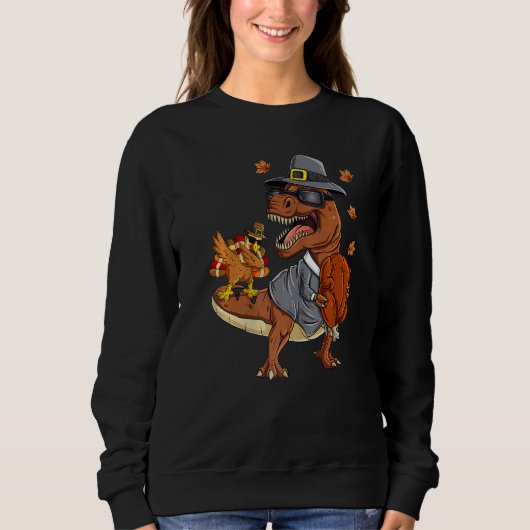 Thanksgiving Rex Dabbing Turkey Pilgrim Boys Kids  Trui (Voorkant)