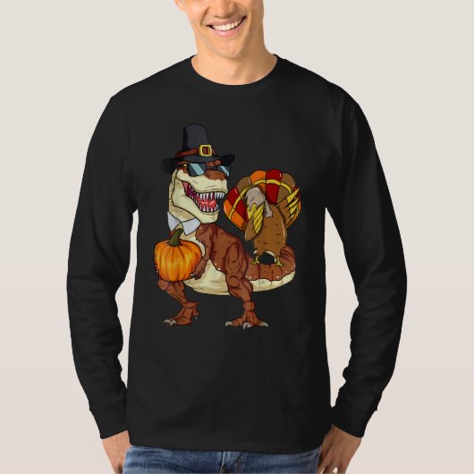 Thanksgiving Rex Dinosaur Dabbing Turkey Pumpkin T-shirt (Voorkant)
