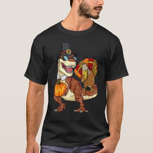 Thanksgiving Rex Dinosaur Dabbing Turkey Pumpkin T-shirt (Voorkant)