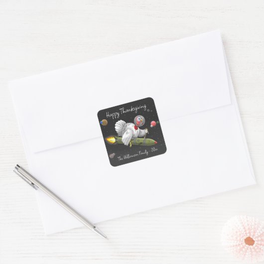 Thanksgiving Rocket Turkije Vierkante Sticker (Envelop)