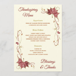 Thanksgiving Rode Maple Bladeren en Zwemmen Menu