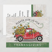 Thanksgiving  Rode Vrachtwagen Zonnebloemen Bloeme Kaart (Voorkant / Achterkant)