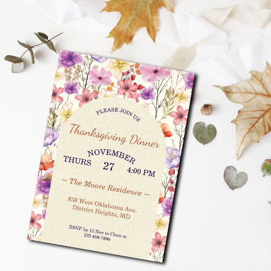 Thanksgiving Romantic Watercolor Florals Custom Kaart