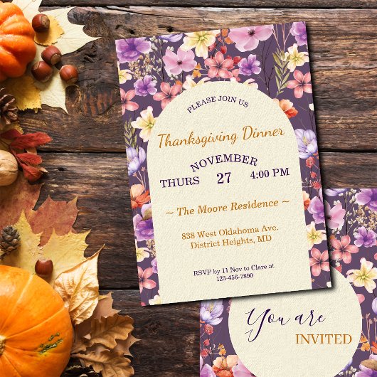 Thanksgiving Romantic Watercolor Florals Custom Kaart