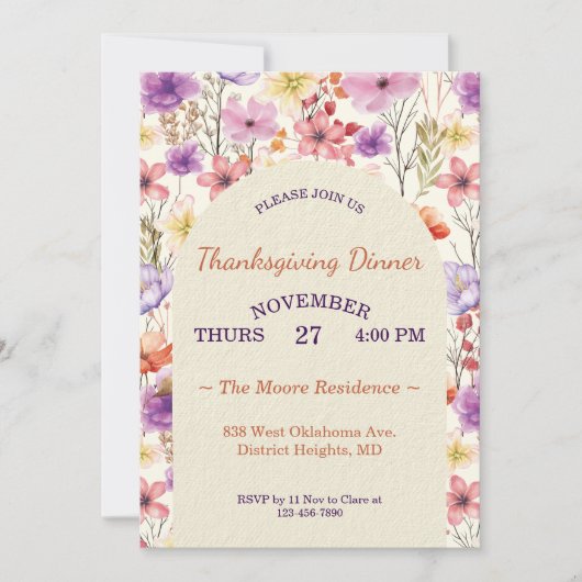 Thanksgiving Romantic Watercolor Florals Custom Kaart (Voorkant)