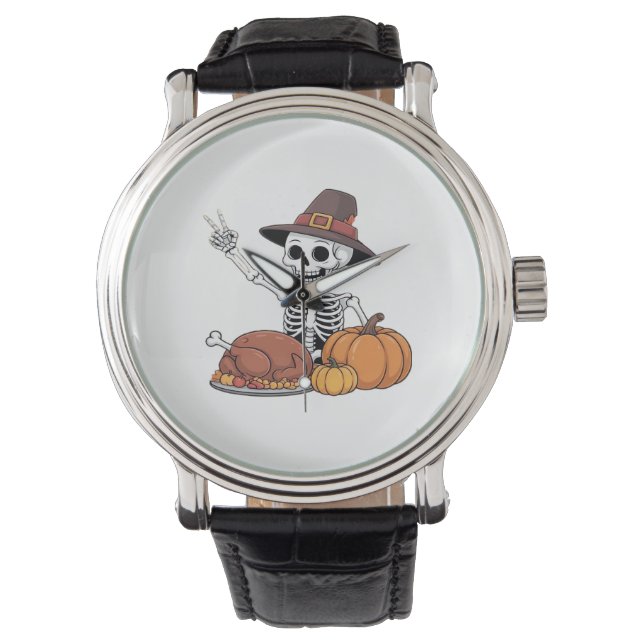 Thanksgiving röntgenfoto skelet Funny Rock Hand He Horloge (Voorkant)