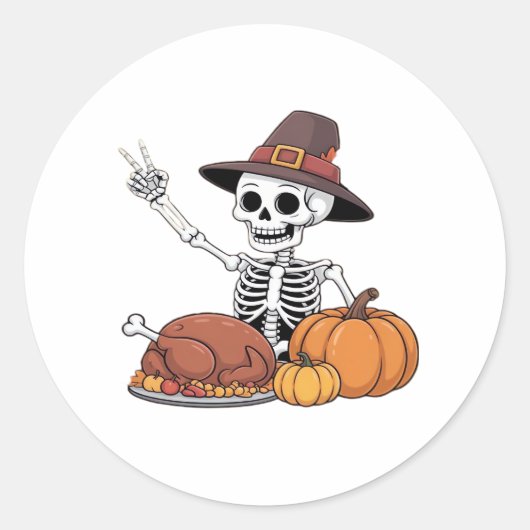 Thanksgiving röntgenfoto skelet Funny Rock Hand He Ronde Sticker (Voorkant)