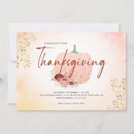 Thanksgiving Roos Gold Glitter Pumpkin Kaart