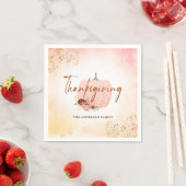 Thanksgiving Roos Gold Glitter Pumpkin Napkins Servet (Insitu)